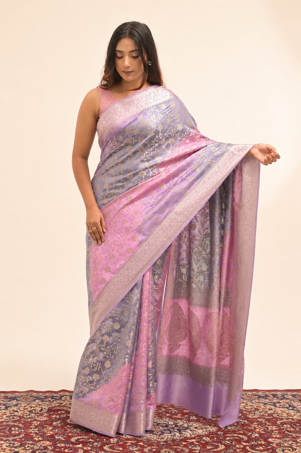 Rangkart Chiniya Silk Saree with Floral Jaal & Ornate Paisley pallu